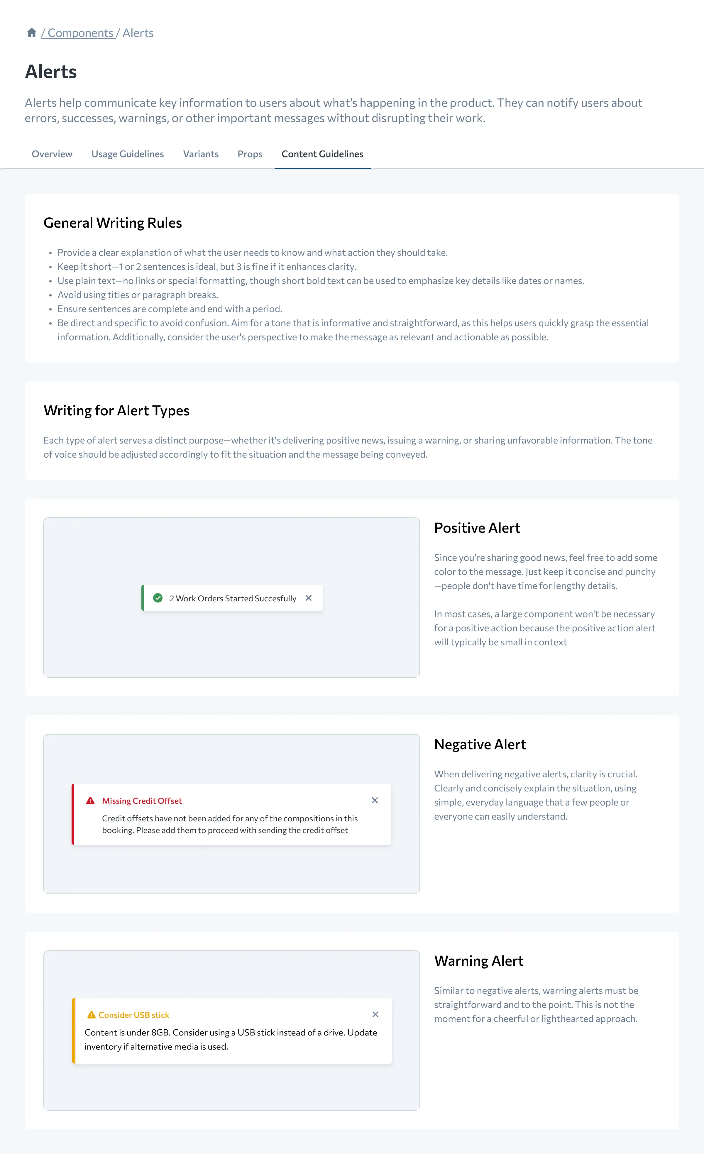 Alerts documentation, content guidelines