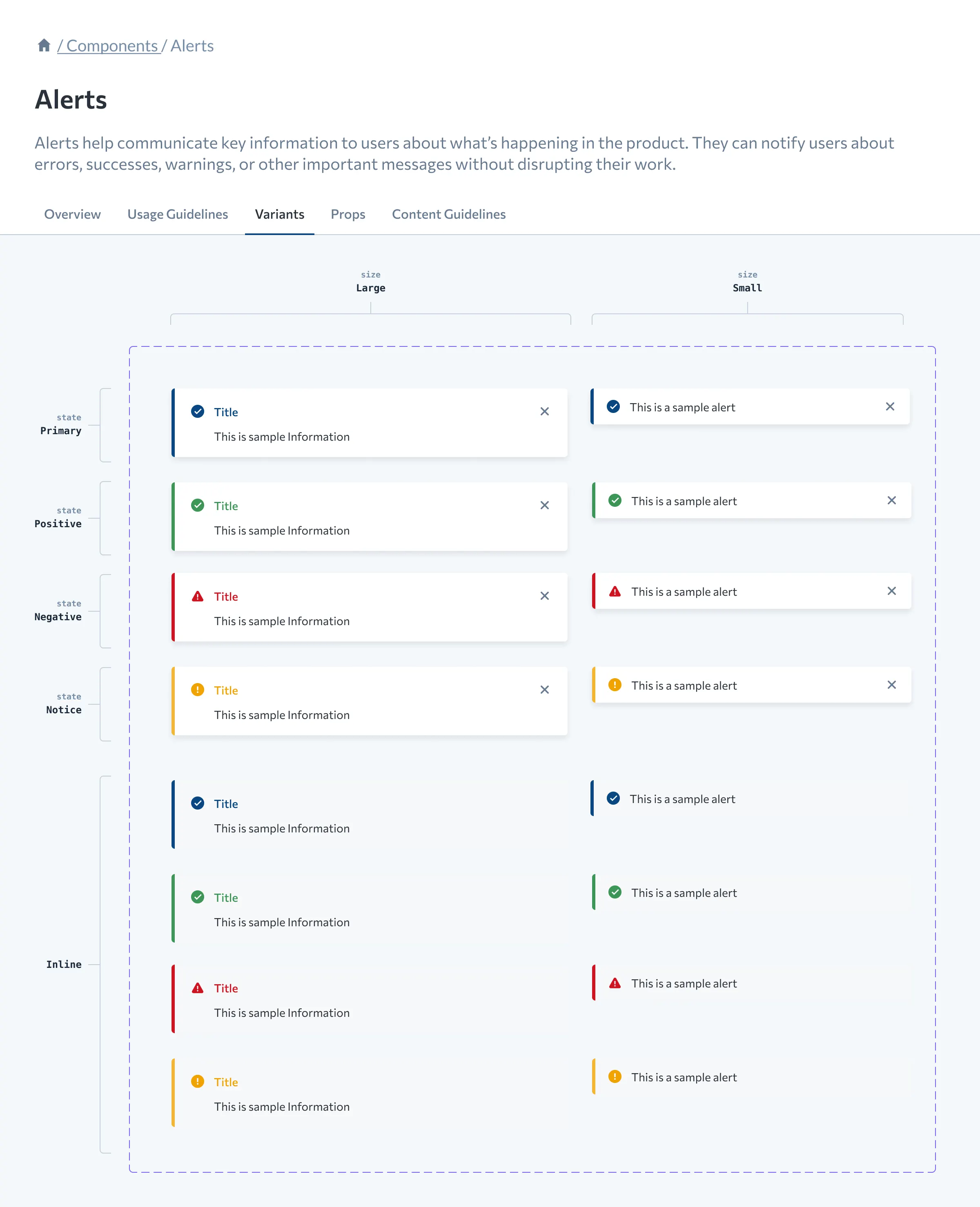 Alerts documentation, variants